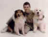 Kobe, the Pyr, with Sheltie friend, Ripley and owner Josh.