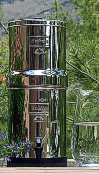 The stainless steel Berkey water purifier is available in five sizes.